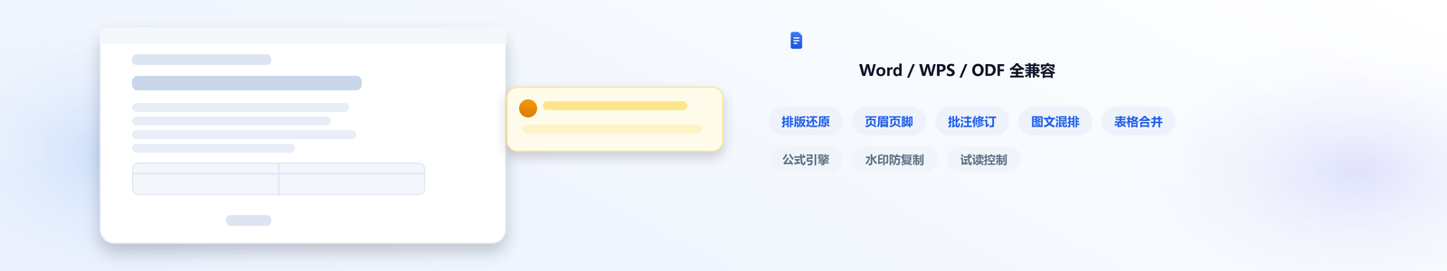 Word 文档在线预览能力：排版还原、页眉页脚、批注修订、图文混排、表格合并与公式引擎